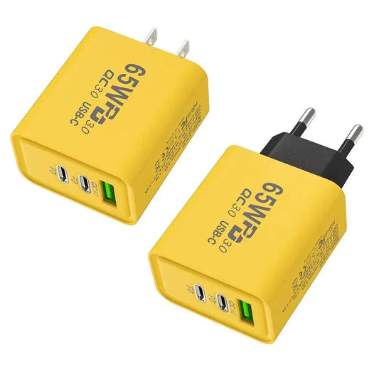 65W Fast Charging Adapter QC 3.0 + USB-C PD | Super Fast Wall Charger (3 Port)