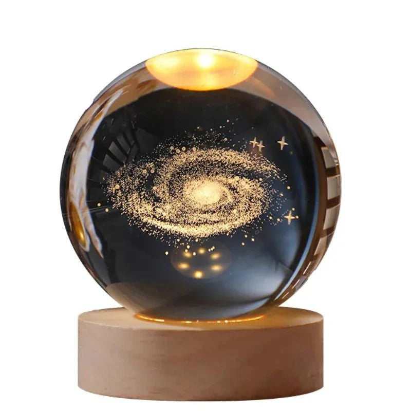 3D Galaxy Crystal Ball Night Light With Wooden Base – Premium LED Lamp (Value Edition)